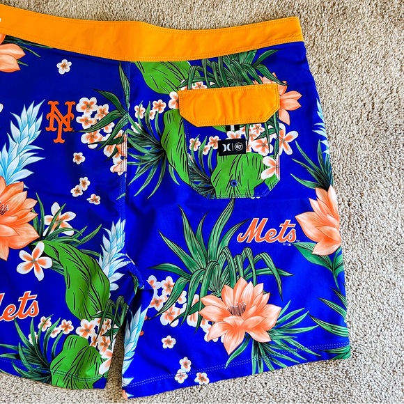 Hurley × '47 MLB New York Mets Orange Tropical Print Board Shorts Mens Sz 34 NWT - Picture 10 of 14